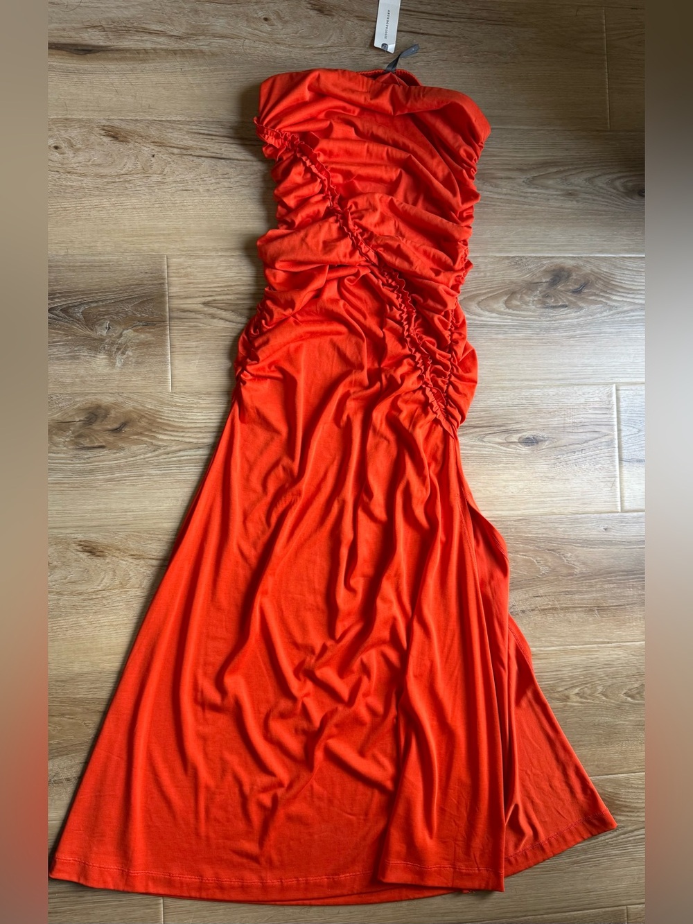 Anthropologie Strapless Ruched Maxi Dress in Bright Orange